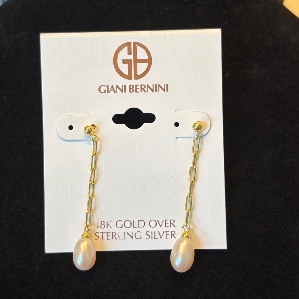 Giani Bernini 18K Gold Plated Sterling Silver Pearl Linear Drop Earrings